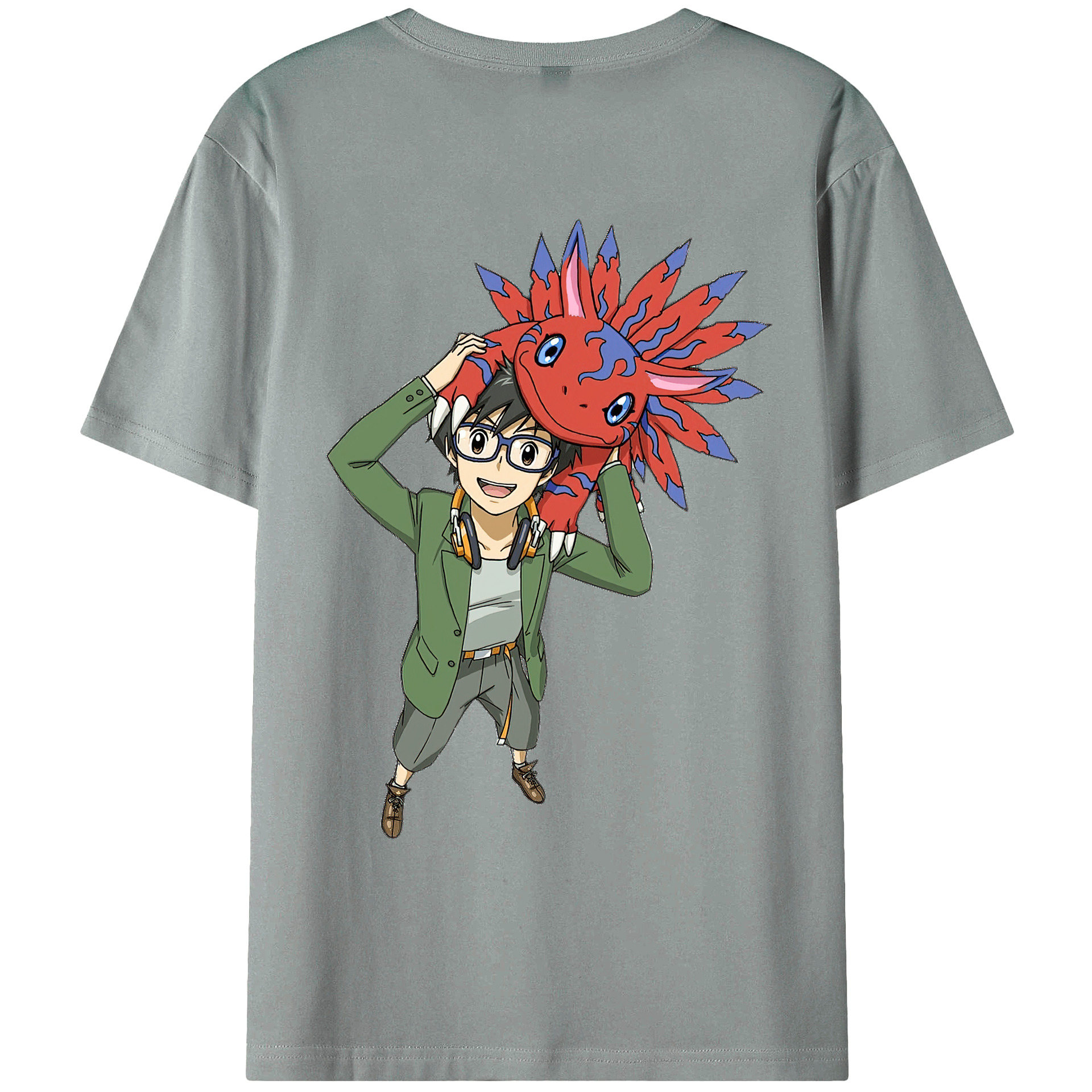 （画像用） Digimon デジタルモンスター/デジモン 綿100％ メンズ半袖Tシャツ（バックプリント） 通気性